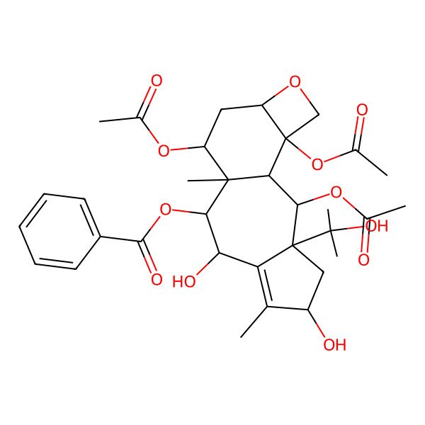 2D Structure of [(1S,2S,3S,5S,8R,9R,10S,11S,13R,16S)-2,11,16-triacetyloxy-5,8-dihydroxy-3-(2-hydroxypropan-2-yl)-6,10-dimethyl-14-oxatetracyclo[8.6.0.03,7.013,16]hexadec-6-en-9-yl] benzoate