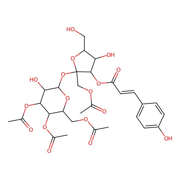 2D Structure of [2-(Acetyloxymethyl)-2-[4,5-diacetyloxy-6-(acetyloxymethyl)-3-hydroxyoxan-2-yl]oxy-4-hydroxy-5-(hydroxymethyl)oxolan-3-yl] 3-(4-hydroxyphenyl)prop-2-enoate