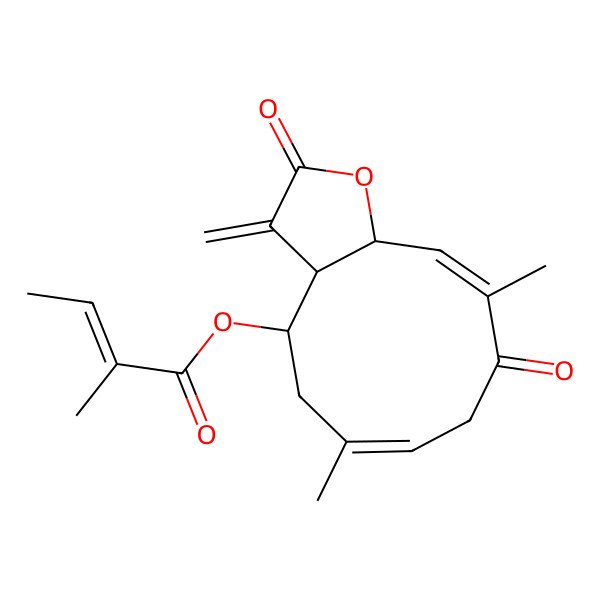 2D Structure of [(3aR,4R,6E,10Z,11aS)-6,10-dimethyl-3-methylidene-2,9-dioxo-4,5,8,11a-tetrahydro-3aH-cyclodeca[b]furan-4-yl] (E)-2-methylbut-2-enoate