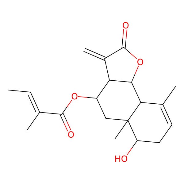 2D Structure of (6-hydroxy-5a,9-dimethyl-3-methylidene-2-oxo-4,5,6,7,9a,9b-hexahydro-3aH-benzo[g][1]benzofuran-4-yl) 2-methylbut-2-enoate