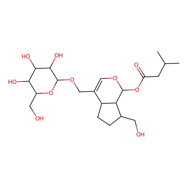 2D Structure of [(1S,4aS,7S,7aS)-7-(hydroxymethyl)-4-[[(2R,3R,4S,5S,6R)-3,4,5-trihydroxy-6-(hydroxymethyl)oxan-2-yl]oxymethyl]-1,4a,5,6,7,7a-hexahydrocyclopenta[c]pyran-1-yl] 3-methylbutanoate