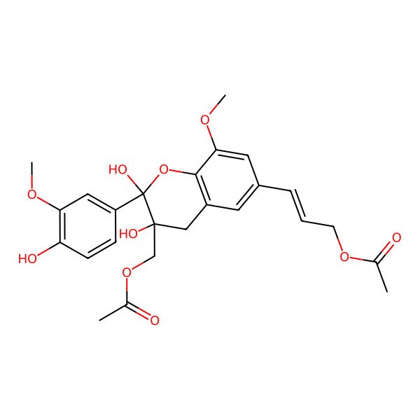 2D Structure of [(E)-3-[(2R,3S)-3-(acetyloxymethyl)-2,3-dihydroxy-2-(4-hydroxy-3-methoxyphenyl)-8-methoxy-4H-chromen-6-yl]prop-2-enyl] acetate