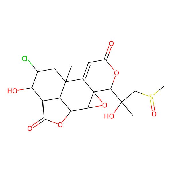 2D Structure of 12-Chloro-13-hydroxy-5-(2-hydroxy-1-methylsulfinylpropan-2-yl)-10,14-dimethyl-3,6,16-trioxapentacyclo[8.6.1.02,4.04,9.014,17]heptadec-8-ene-7,15-dione