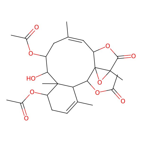 2D Structure of [(1S,2S,3S,7S,8S,9R,10R,12Z,14S,17R)-2,10-diacetyloxy-9-hydroxy-4,8,12,17-tetramethyl-16-oxo-15,18-dioxatetracyclo[12.4.0.01,17.03,8]octadeca-4,12-dien-7-yl] acetate