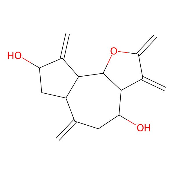2D Structure of (3aR,4R,6aR,8S,9aR,9bR)-2,3,6,9-tetramethylidene-3a,4,5,6a,7,8,9a,9b-octahydroazuleno[4,5-b]furan-4,8-diol