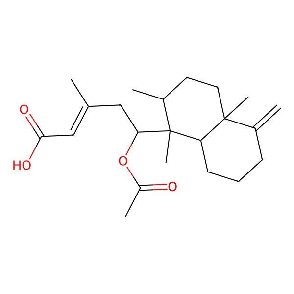 2D Structure of (E,5R)-5-[(1S,2R,4aR,8aS)-1,2,4a-trimethyl-5-methylidene-3,4,6,7,8,8a-hexahydro-2H-naphthalen-1-yl]-5-acetyloxy-3-methylpent-2-enoic acid