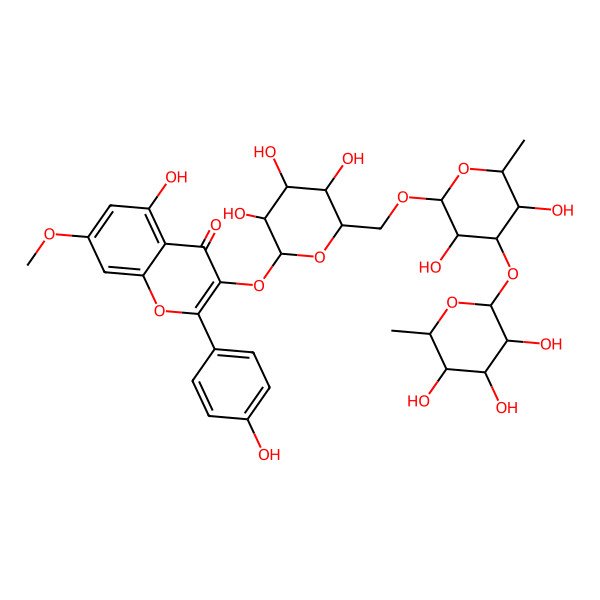 2D Structure of 3-[6-[[3,5-Dihydroxy-6-methyl-4-(3,4,5-trihydroxy-6-methyloxan-2-yl)oxyoxan-2-yl]oxymethyl]-3,4,5-trihydroxyoxan-2-yl]oxy-5-hydroxy-2-(4-hydroxyphenyl)-7-methoxychromen-4-one