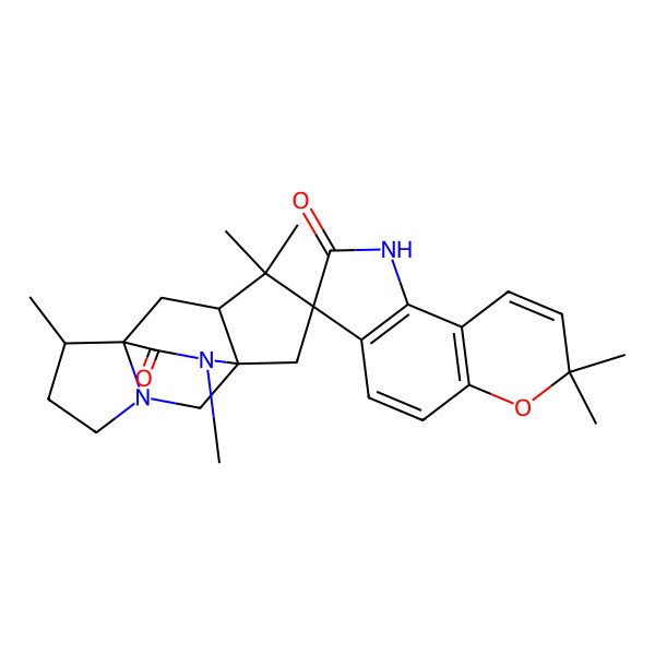 2D Structure of (1'S,3R,6'S,7'R,9'S)-6',7,7,10',10',13'-hexamethylspiro[1H-pyrano[2,3-g]indole-3,11'-3,13-diazatetracyclo[5.5.2.01,9.03,7]tetradecane]-2,14'-dione