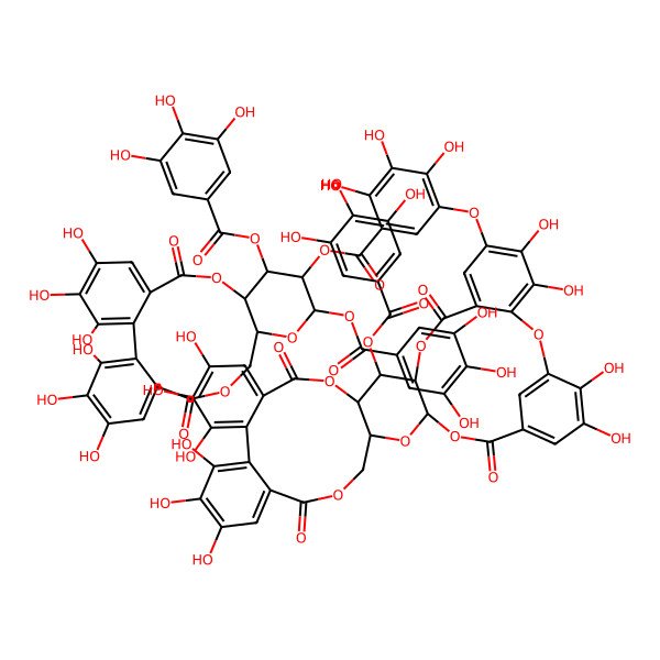 2D Structure of [(10R,11S,12R,13S,15R)-3,4,5,21,22,23-hexahydroxy-8,18-dioxo-11,13-bis[(3,4,5-trihydroxybenzoyl)oxy]-9,14,17-trioxatetracyclo[17.4.0.02,7.010,15]tricosa-1(23),2,4,6,19,21-hexaen-12-yl] 5-[[(11R,12S,13R,31R,33S)-4,5,18,19,20,23,24,25,38,39-decahydroxy-9,15,28,35-tetraoxo-12-(3,4,5-trihydroxybenzoyl)oxy-2,10,14,29,32,34-hexaoxaheptacyclo[34.3.1.03,8.011,33.013,31.016,21.022,27]tetraconta-1(40),3,5,7,16,18,20,22,24,26,36,38-dodecaen-6-yl]oxy]-2,3,4-trihydroxybenzoate