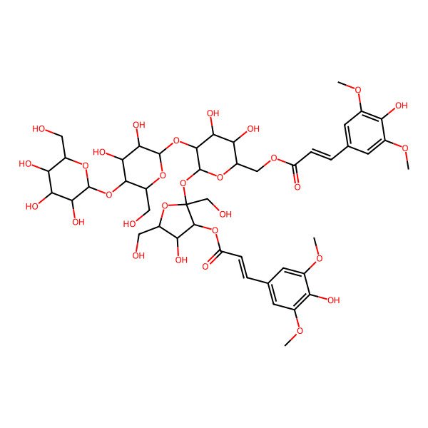 2D Structure of [5-[3,4-Dihydroxy-6-(hydroxymethyl)-5-[3,4,5-trihydroxy-6-(hydroxymethyl)oxan-2-yl]oxyoxan-2-yl]oxy-3,4-dihydroxy-6-[4-hydroxy-3-[3-(4-hydroxy-3,5-dimethoxyphenyl)prop-2-enoyloxy]-2,5-bis(hydroxymethyl)oxolan-2-yl]oxyoxan-2-yl]methyl 3-(4-hydroxy-3,5-dimethoxyphenyl)prop-2-enoate