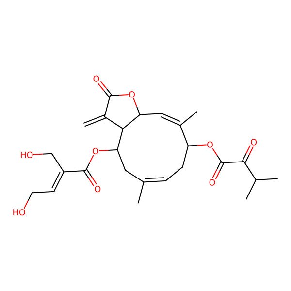 2D Structure of [6,10-Dimethyl-3-methylidene-9-(3-methyl-2-oxobutanoyl)oxy-2-oxo-3a,4,5,8,9,11a-hexahydrocyclodeca[b]furan-4-yl] 4-hydroxy-2-(hydroxymethyl)but-2-enoate