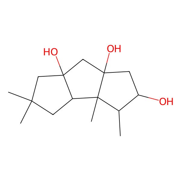 2D Structure of 3,3a,5,5-tetramethyl-2,3,3b,4,6,7-hexahydro-1H-cyclopenta[a]pentalene-2,6a,7a-triol