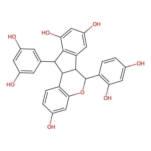 2D Structure of (6R,6aS,11R,11aS)-6-(2,4-dihydroxyphenyl)-11-(3,5-dihydroxyphenyl)-6,6a,11,11a-tetrahydroindeno[1,2-c]chromene-3,8,10-triol