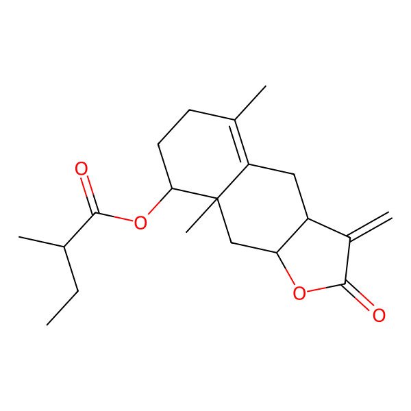 2D Structure of (5,8a-dimethyl-3-methylidene-2-oxo-4,6,7,8,9,9a-hexahydro-3aH-benzo[f][1]benzofuran-8-yl) 2-methylbutanoate