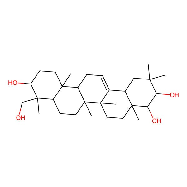 2D Structure of (4aR,6bR,9S,10S,12aR,14bS)-9-(hydroxymethyl)-2,2,4a,6a,6b,9,12a-heptamethyl-1,3,4,5,6,6a,7,8,8a,10,11,12,13,14b-tetradecahydropicene-3,4,10-triol 2D Structure of (4aR,6bR,9S,10S,12aR,14bS)-9-(hydroxymethyl)-2,2,4a,6a,6b,9,12a-heptamethyl-1,3,4,5,6,6a,7,8,8a,10,11,12,13,14b-tetradecahydropicene-3,4,10-triol
