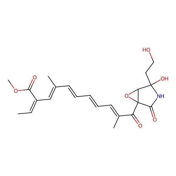 2D Structure of Methyl 2-ethylidene-11-[4-hydroxy-4-(2-hydroxyethyl)-2-oxo-6-oxa-3-azabicyclo[3.1.0]hexan-1-yl]-4,10-dimethyl-11-oxoundeca-3,5,7,9-tetraenoate