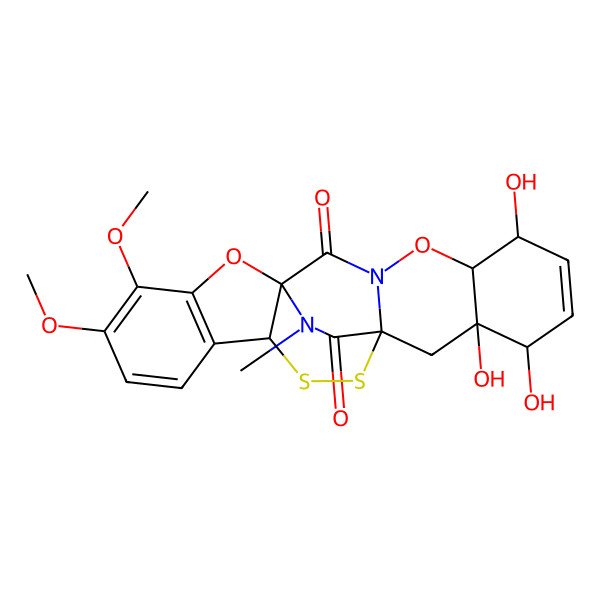 2D Structure of 6,9,10-Trihydroxy-19,20-dimethoxy-23-methyl-4,22-dioxa-13,14-dithia-3,23-diazahexacyclo[10.10.2.01,15.03,12.05,10.016,21]tetracosa-7,16(21),17,19-tetraene-2,24-dione