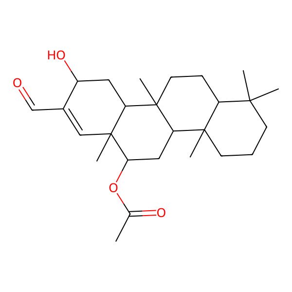 2D Structure of [(4aS,4bR,6S,6aR,9S,10aS,10bR,12aS)-8-formyl-9-hydroxy-1,1,4a,6a,10b-pentamethyl-2,3,4,4b,5,6,9,10,10a,11,12,12a-dodecahydrochrysen-6-yl] acetate