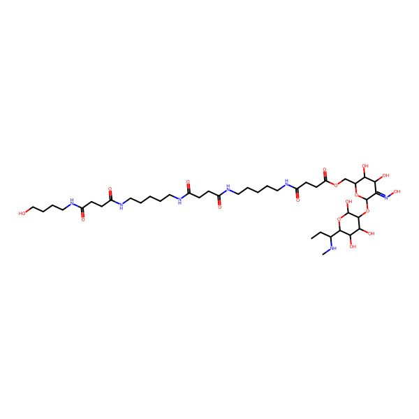 2D Structure of [3,4-dihydroxy-5-hydroxyimino-6-[2,4,5-trihydroxy-6-[(1R)-1-(methylamino)propyl]oxan-3-yl]oxyoxan-2-yl]methyl 4-[5-[[4-[5-[[4-(4-hydroxybutylamino)-4-oxobutanoyl]amino]pentylamino]-4-oxobutanoyl]amino]pentylamino]-4-oxobutanoate