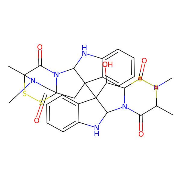 2D Structure of (1S,2S,3S,11R,14S)-3-[(1S,3R,11R,14S)-14,18-dimethyl-13,17-dioxo-15,16-dithia-10,12,18-triazapentacyclo[12.2.2.01,12.03,11.04,9]octadeca-4,6,8-trien-3-yl]-2-hydroxy-14,18-dimethyl-15,16-dithia-10,12,18-triazapentacyclo[12.2.2.01,12.03,11.04,9]octadeca-4,6,8-triene-13,17-dione