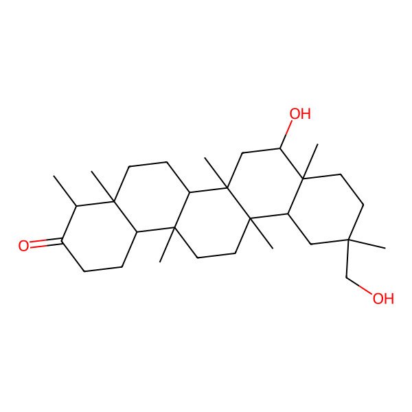 2D Structure of 8-hydroxy-11-(hydroxymethyl)-4,4a,6a,6b,8a,11,14a-heptamethyl-2,4,5,6,6a,7,8,9,10,12,12a,13,14,14b-tetradecahydro-1H-picen-3-one