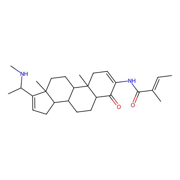 2D Structure of N-[10,13-dimethyl-17-[1-(methylamino)ethyl]-4-oxo-1,5,6,7,8,9,11,12,14,15-decahydrocyclopenta[a]phenanthren-3-yl]-2-methylbut-2-enamide