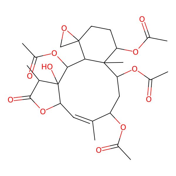 2D Structure of [(1S,2S,3S,4R,7S,8Z,10S,12S,13R,14S,17R)-2,10,12-triacetyloxy-3-hydroxy-4,9,13-trimethyl-5-oxospiro[6-oxatricyclo[11.4.0.03,7]heptadec-8-ene-17,2'-oxirane]-14-yl] acetate