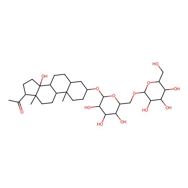 2D Structure of 1-[14-Hydroxy-10,13-dimethyl-3-[3,4,5-trihydroxy-6-[[3,4,5-trihydroxy-6-(hydroxymethyl)oxan-2-yl]oxymethyl]oxan-2-yl]oxy-1,2,3,4,5,6,7,8,9,11,12,15,16,17-tetradecahydrocyclopenta[a]phenanthren-17-yl]ethanone