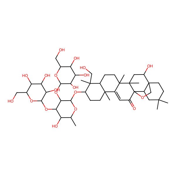 2D Structure of (1S,2S,4S,5R,8R,9R,10S,13S,17S,18R)-2-hydroxy-9-(hydroxymethyl)-10-[(2R,3R,4S,5S,6R)-5-hydroxy-6-methyl-3,4-bis[[(2S,3R,4S,5S,6R)-3,4,5-trihydroxy-6-(hydroxymethyl)oxan-2-yl]oxy]oxan-2-yl]oxy-4,5,9,13,20,20-hexamethyl-24-oxahexacyclo[15.5.2.01,18.04,17.05,14.08,13]tetracos-14-en-16-one