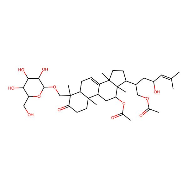 2D Structure of [(2S,4R)-2-[(4S,5R,9R,10R,12R,13S,14R,17S)-12-acetyloxy-4,10,13,14-tetramethyl-3-oxo-4-[[(2R,3R,4S,5S,6R)-3,4,5-trihydroxy-6-(hydroxymethyl)oxan-2-yl]oxymethyl]-1,2,5,6,9,11,12,15,16,17-decahydrocyclopenta[a]phenanthren-17-yl]-4-hydroxy-6-methylhept-5-enyl] acetate