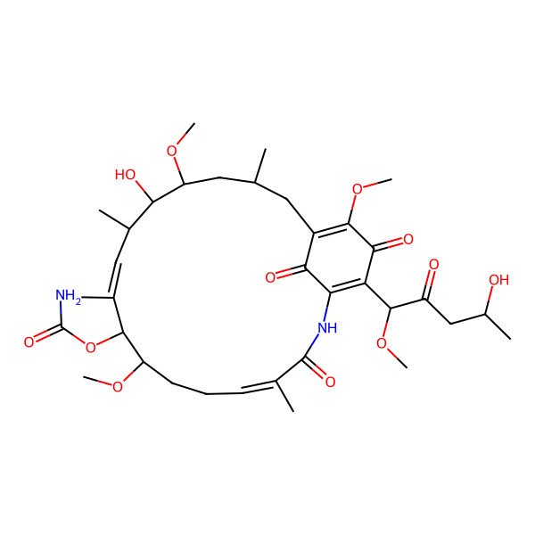 2D Structure of [(4E,8S,9S,10E,12S,13R,14S,16R)-13-hydroxy-21-[(1S,4R)-4-hydroxy-1-methoxy-2-oxopentyl]-8,14,19-trimethoxy-4,10,12,16-tetramethyl-3,20,22-trioxo-2-azabicyclo[16.3.1]docosa-1(21),4,10,18-tetraen-9-yl] carbamate