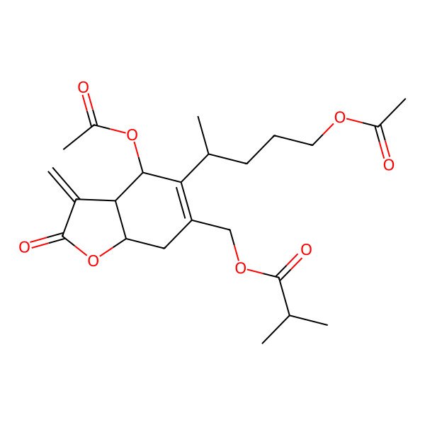2D Structure of [(3aS,4S,7aR)-4-acetyloxy-5-[(2S)-5-acetyloxypentan-2-yl]-3-methylidene-2-oxo-3a,4,7,7a-tetrahydro-1-benzofuran-6-yl]methyl 2-methylpropanoate