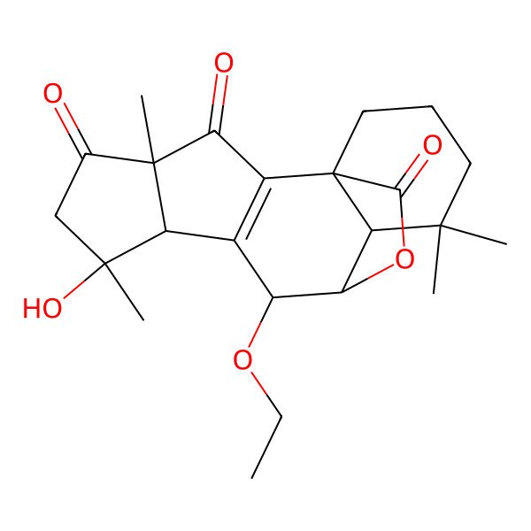 2D Structure of 10-Ethoxy-7-hydroxy-4,7,13,13-tetramethyl-18-oxapentacyclo[9.5.2.01,12.02,9.04,8]octadec-2(9)-ene-3,5,17-trione