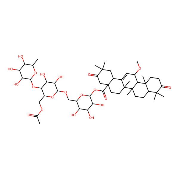 2D Structure of [(2S,3R,4S,5S,6R)-6-[[(2R,3R,4R,5S,6R)-6-(acetyloxymethyl)-3,4-dihydroxy-5-[(2S,3R,4R,5R,6S)-3,4,5-trihydroxy-6-methyloxan-2-yl]oxyoxan-2-yl]oxymethyl]-3,4,5-trihydroxyoxan-2-yl] (4aR,6aR,6aS,6bR,8aR,12aS,13R,14bS)-13-methoxy-2,2,6a,6b,9,9,12a-heptamethyl-3,10-dioxo-1,4,5,6,6a,7,8,8a,11,12,13,14b-dodecahydropicene-4a-carboxylate