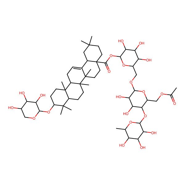 2D Structure of [6-[[6-(Acetyloxymethyl)-3,4-dihydroxy-5-(3,4,5-trihydroxy-6-methyloxan-2-yl)oxyoxan-2-yl]oxymethyl]-3,4,5-trihydroxyoxan-2-yl] 2,2,6a,6b,9,9,12a-heptamethyl-10-(3,4,5-trihydroxyoxan-2-yl)oxy-1,3,4,5,6,6a,7,8,8a,10,11,12,13,14b-tetradecahydropicene-4a-carboxylate