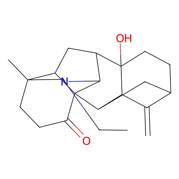 2D Structure of (1S,2R,3R,5S,8R,9S,10R,13R,17R)-11-ethyl-8-hydroxy-13-methyl-4-methylidene-11-azahexacyclo[7.7.2.12,5.01,10.03,8.013,17]nonadecan-16-one