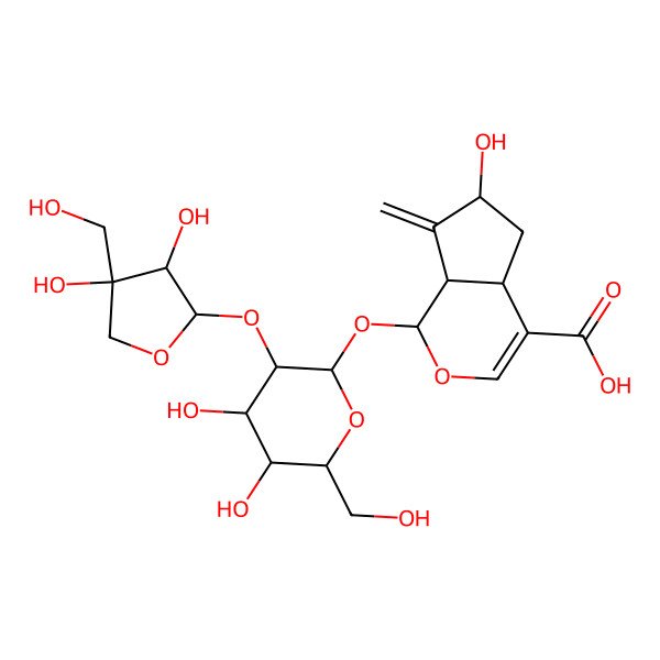 2D Structure of (1S,4aS,6S,7aS)-1-[(2S,3R,4S,5S,6R)-3-[(2S,3R,4R)-3,4-dihydroxy-4-(hydroxymethyl)oxolan-2-yl]oxy-4,5-dihydroxy-6-(hydroxymethyl)oxan-2-yl]oxy-6-hydroxy-7-methylidene-4a,5,6,7a-tetrahydro-1H-cyclopenta[c]pyran-4-carboxylic acid