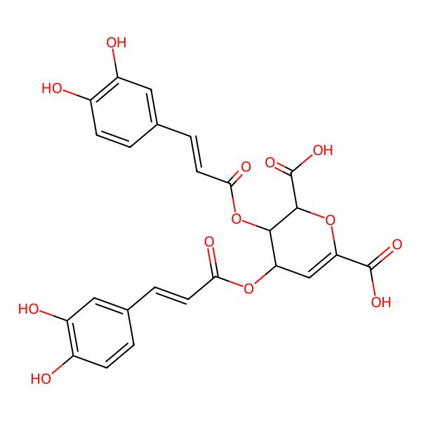 2D Structure of 3,4-bis[3-(3,4-dihydroxyphenyl)prop-2-enoyloxy]-3,4-dihydro-2H-pyran-2,6-dicarboxylic acid