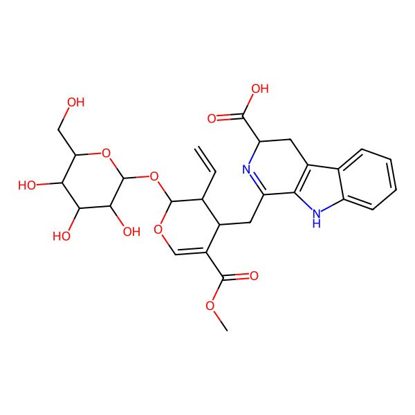 2D Structure of 3,4-Dehydro-5S-carboxystrictosidine 2D Structure of 3,4-Dehydro-5S-carboxystrictosidine