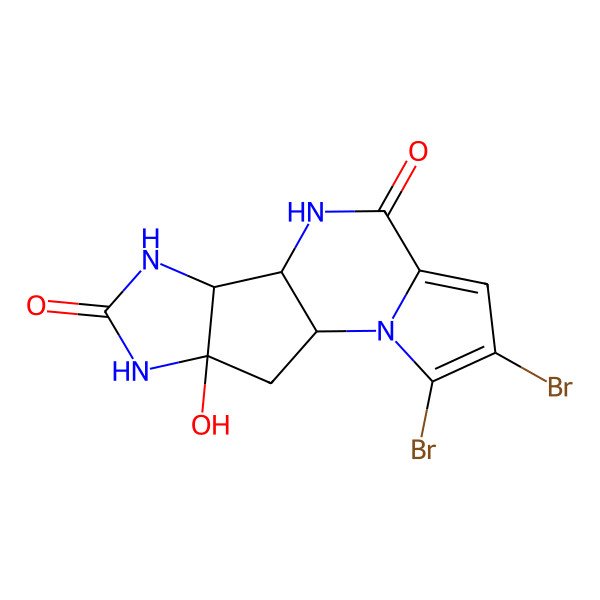 2D Structure of 3,4-Dibromo-14-hydroxy-2,8,11,13-tetrazatetracyclo[7.6.0.02,6.010,14]pentadeca-3,5-diene-7,12-dione