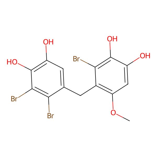 2D Structure of 3,4-Dibromo-5-[(2-bromo-3,4-dihydroxy-6-methoxyphenyl)methyl]benzene-1,2-diol