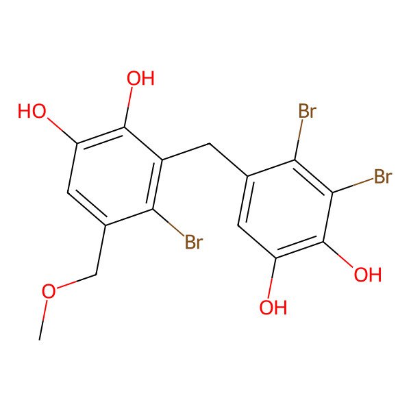 2D Structure of 3,4-Dibromo-5-[[2-bromo-5,6-dihydroxy-3-(methoxymethyl)phenyl]methyl]benzene-1,2-diol
