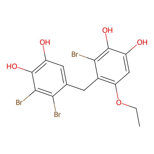 2D Structure of 3,4-Dibromo-5-[(2-bromo-6-ethoxy-3,4-dihydroxyphenyl)methyl]benzene-1,2-diol