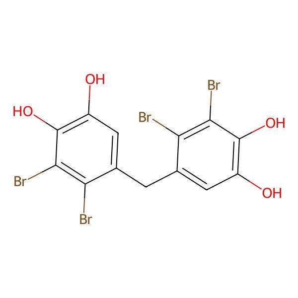 2D Structure of 3,4-Dibromo-5-[(2,3-dibromo-4,5-dihydroxyphenyl)methyl]benzene-1,2-diol