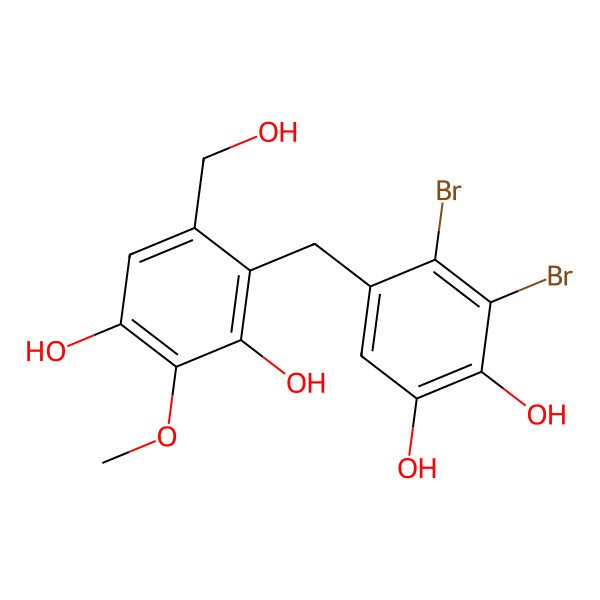 2D Structure of 3,4-Dibromo-5-[[2,4-dihydroxy-6-(hydroxymethyl)-3-methoxyphenyl] methyl]benzene-1,2-diol