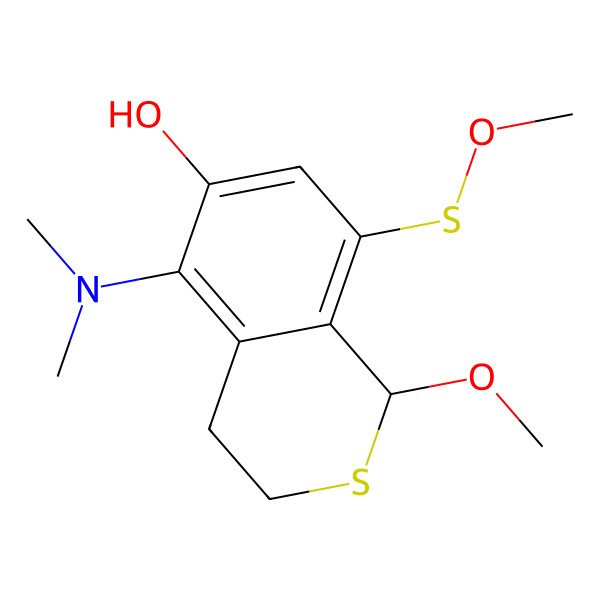 2D Structure of 5-(dimethylamino)-1-methoxy-8-methoxysulfanyl-3,4-dihydro-1H-isothiochromen-6-ol