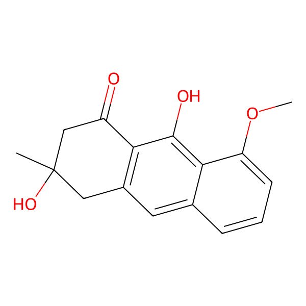 2D Structure of 3,4-Dihydro-3,9-dihydroxy-8-methoxy-3-methyl-1(2h)-anthracenone