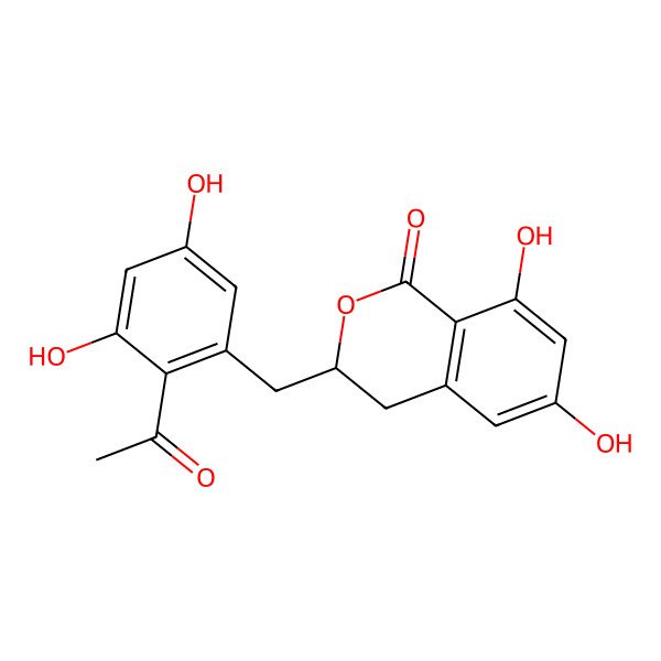 2D Structure of 3,4-Dihydro-6,8-dihydroxy-3-(2'acetyl-3,5-dihydroxyphenyl)methyl isocoumarin 2D Structure of 3,4-Dihydro-6,8-dihydroxy-3-(2'acetyl-3,5-dihydroxyphenyl)methyl isocoumarin