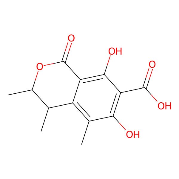 2D Structure of 3,4-Dihydro-6,8-dihydroxy-3,4,5-trimethyl-1-oxo-1H-2-benzopyran-7-carboxylic acid