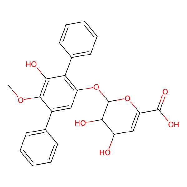 2D Structure of 3,4-dihydroxy-2-(3-hydroxy-4-methoxy-2,5-diphenylphenoxy)-3,4-dihydro-2H-pyran-6-carboxylic acid